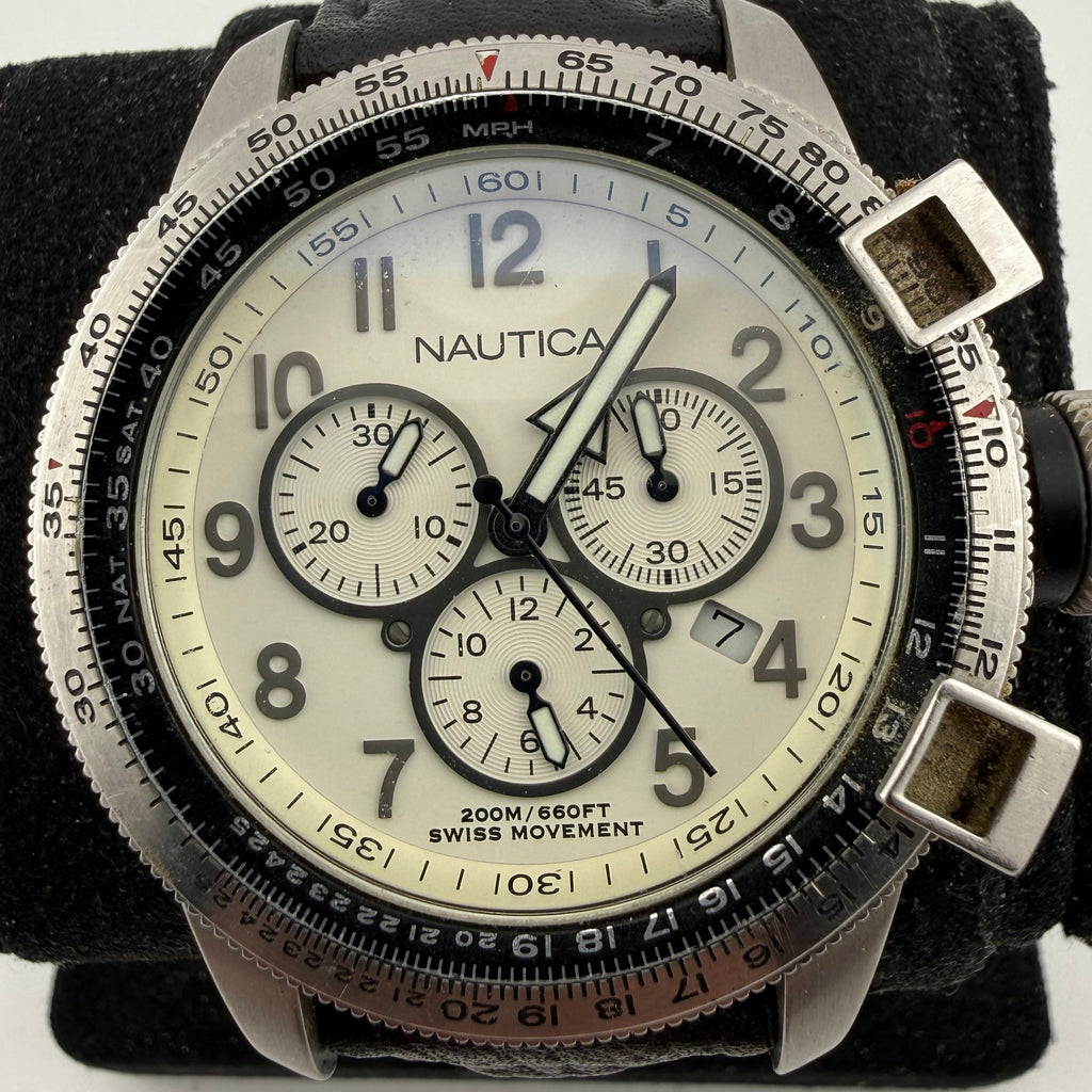 Nautica Swiss Movement 200M Chronograph White Dial Pilot Style Men’s Watch 54mm- £80.00