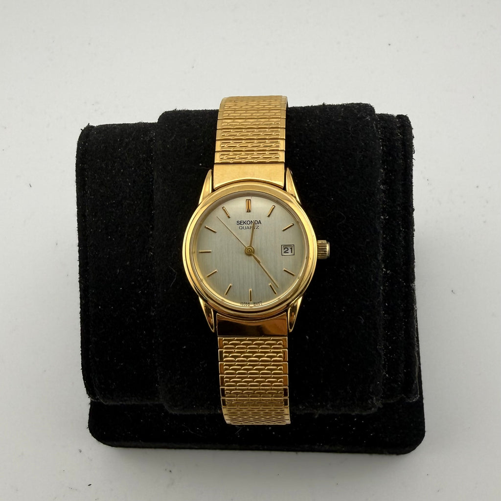 Sekonda 1624 Vintage Style Gold Tone Quartz Date Watch 27mm Stretch Bracelet (Fully Tested and working)- £15.00