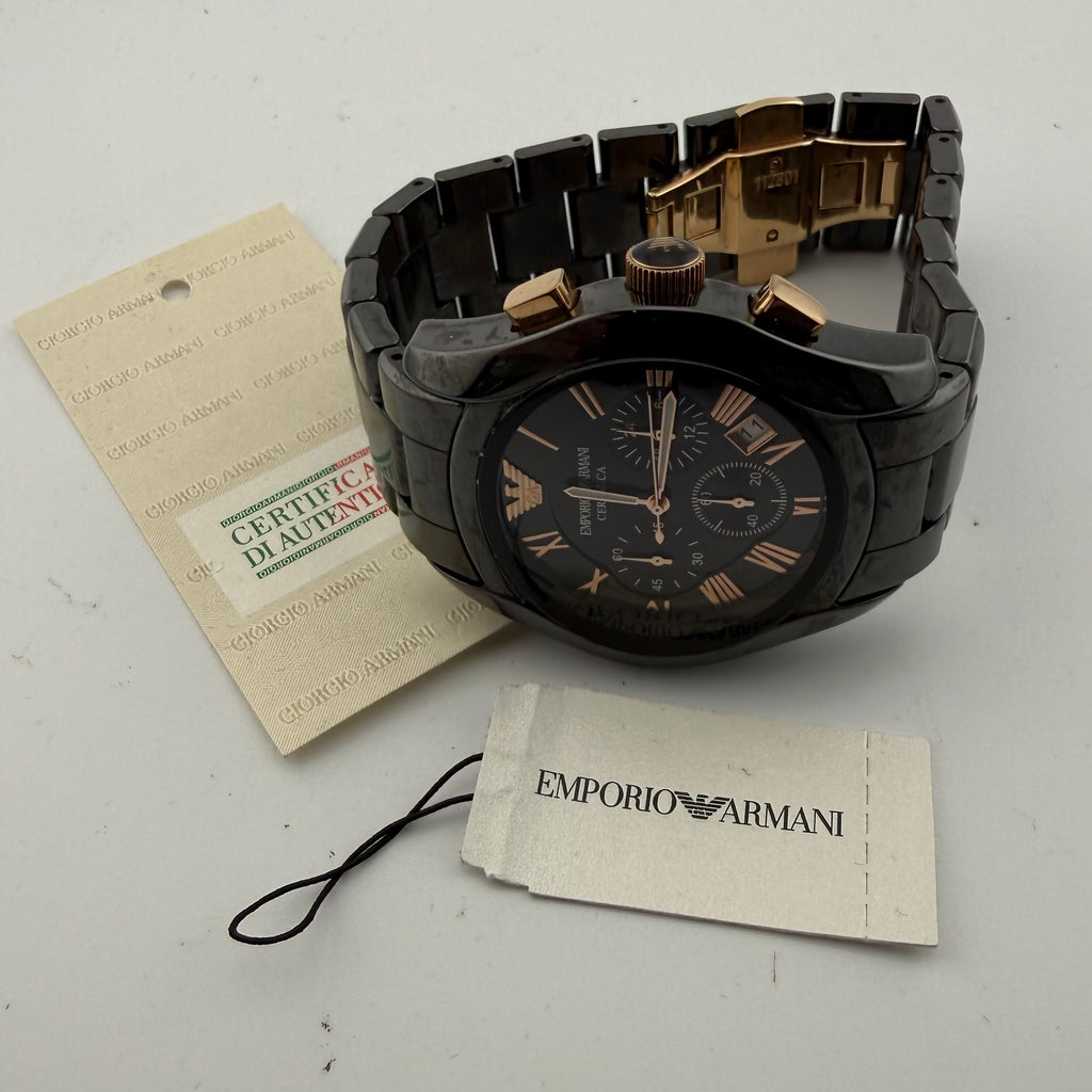 Emporio Armani AR1410 Ceramica Black Rose Gold Chronograph Watch Fully Tested and Working- £80.00