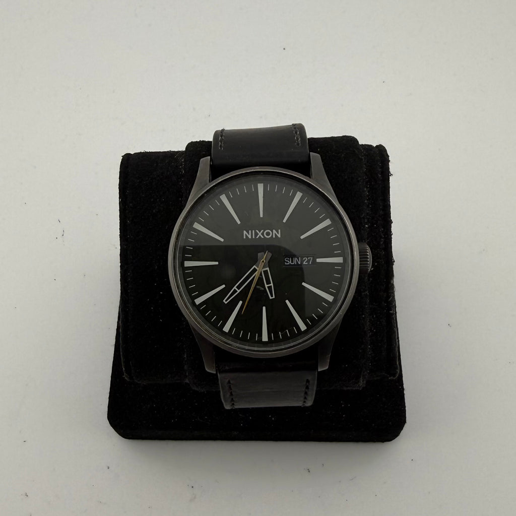 Nixon The Sentry Leather All Black Day Date Quartz Men’s Watch 45mm- £40.00