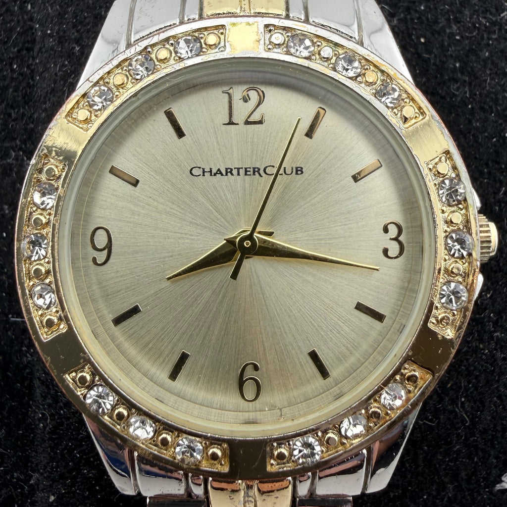 Charter Club 16221 Ladies Two Tone Crystal Bezel Quartz Watch Fully Tested and Working- £10.00