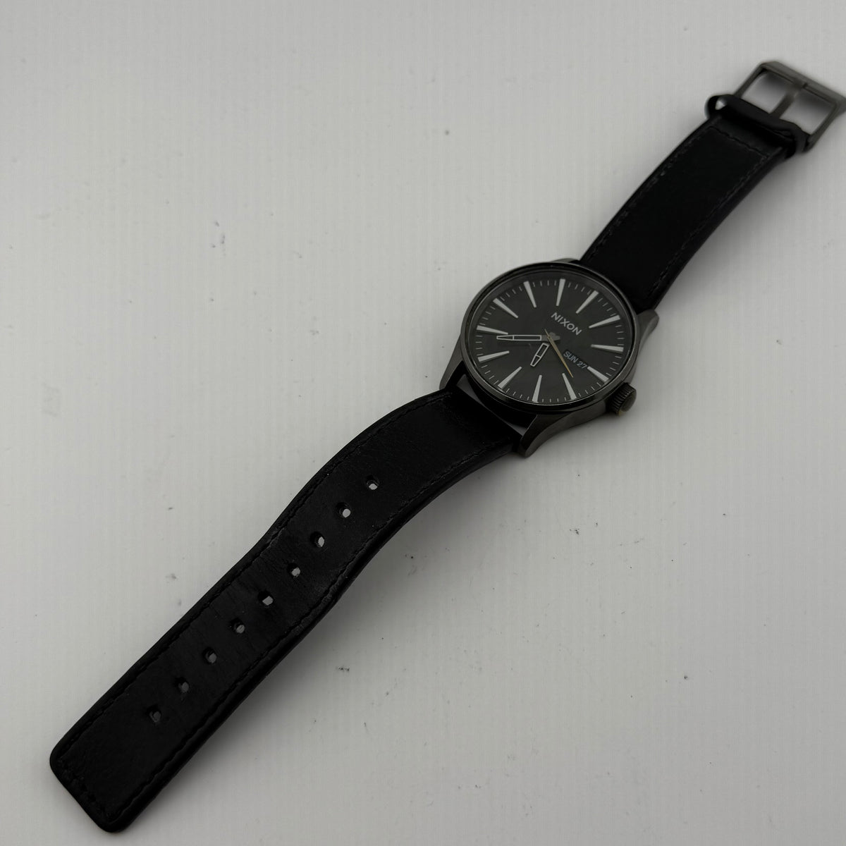 Nixon The Sentry Leather All Black Day Date Quartz Men’s Watch 45mm- £40.00