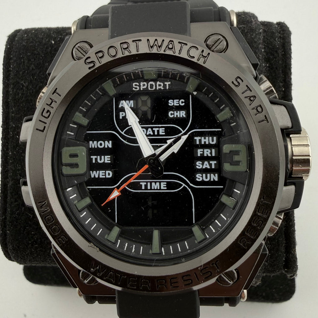 Sport Gents Large 54mm Ana-Digi Sport Watch Black Silicone Day Date Alarm Working