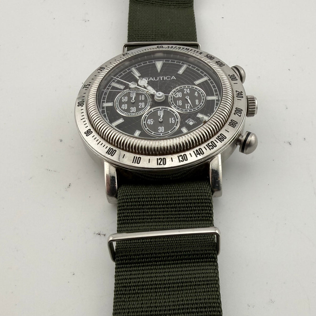 Nautica Men’s Dark Green Dial Quartz Chronograph Tachymeter 48mm Watch (Fully Tested and working)- £60.00