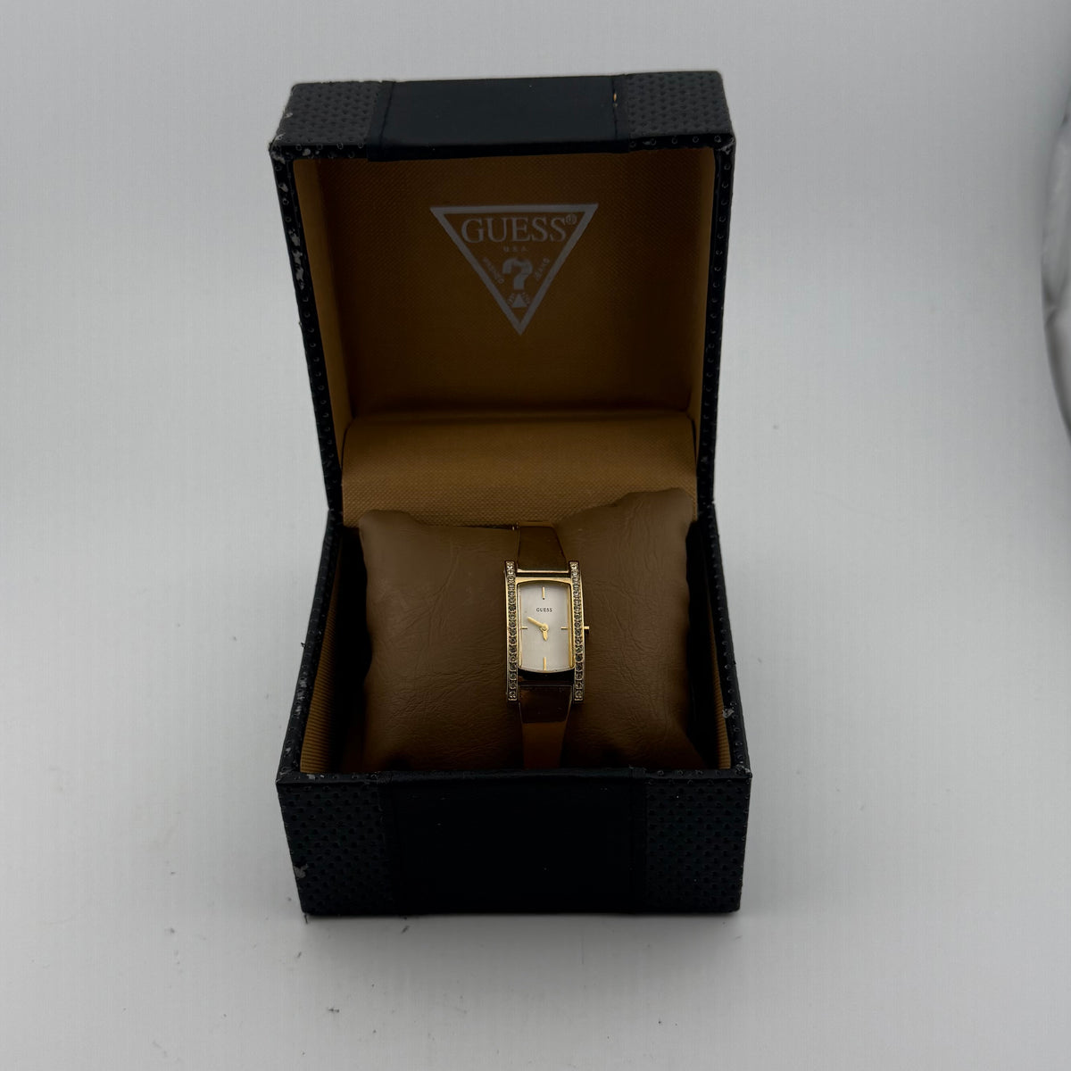 GUESS Ladies Gold Tone Crystal Set Rectangular Bracelet Watch Fully Tested and Working- £35.00