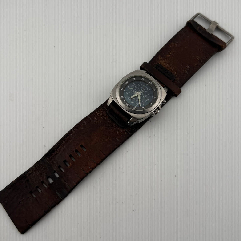 Fossil Men’s Retro Black Dial Wide Brown Leather Cuff Watch 43mm (Fully Tested and working)- £35.00
