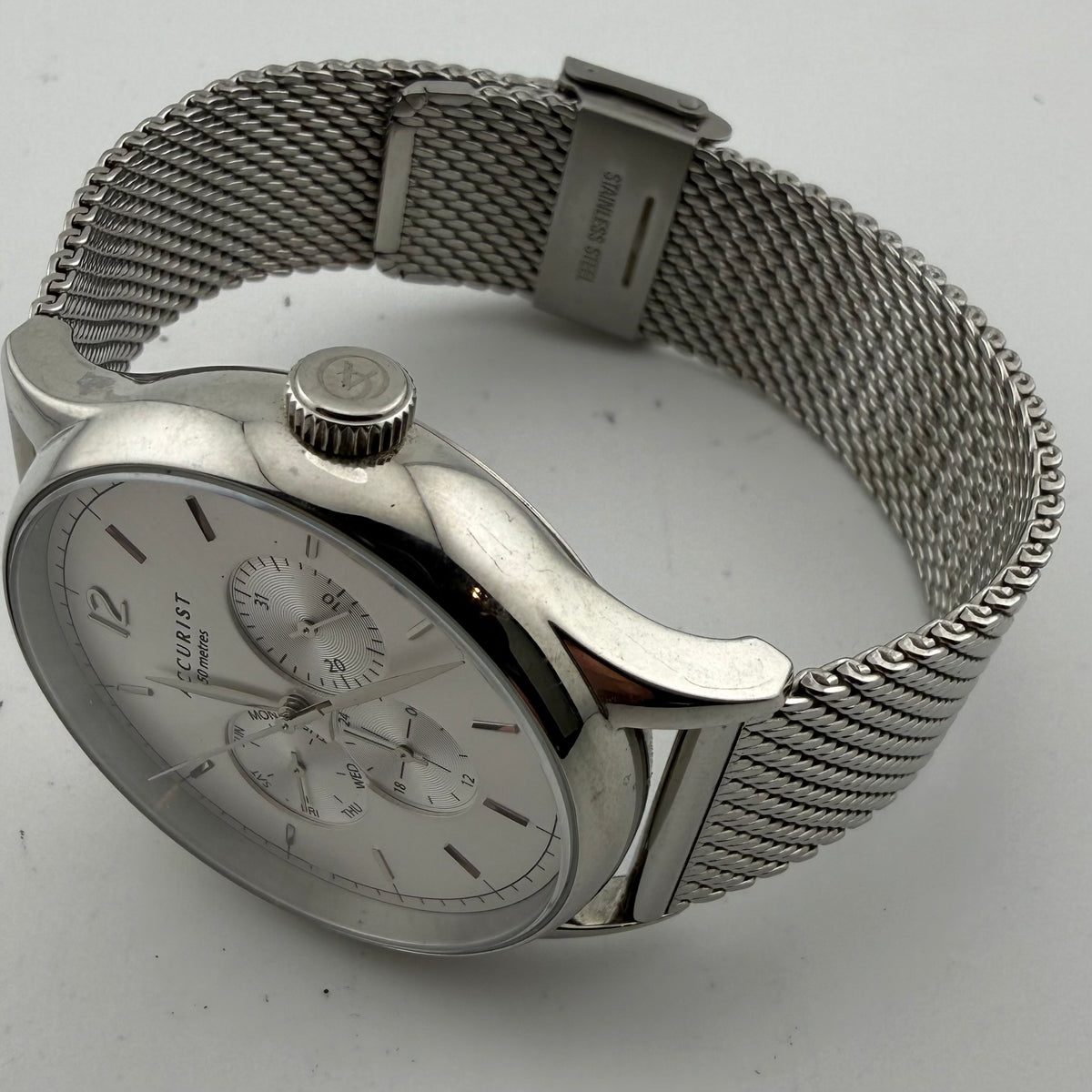 Accurist 7284 Mens Multifunction Silver Dial Mesh Bracelet Watch Fully Tested and Working- £40.00