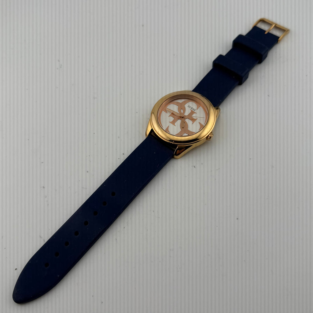 Guess G-Twist W0911L6 Ladies Rose Gold Tone Logo Watch Blue Silicone Strap- £45.00