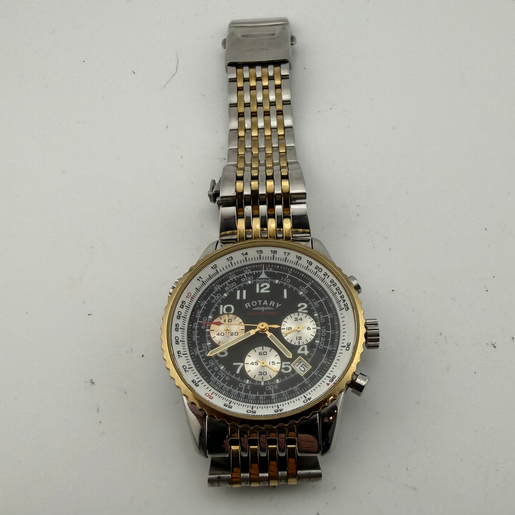 Rotary Aquaspeed Gents Two Tone Chronograph Black Dial Fully Tested and Working- £55.00