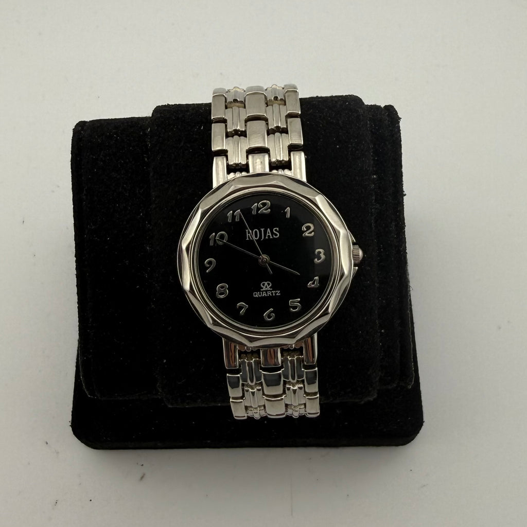 Rojas Quartz Gents Black Dial Silver Tone Bracelet Watch Fully Tested And Working- £15.00