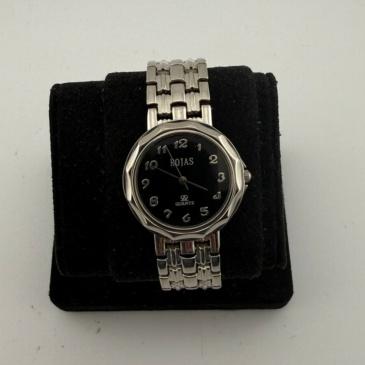 Rojas Quartz Gents Black Dial Silver Tone Bracelet Watch Fully Tested And Working- £15.00
