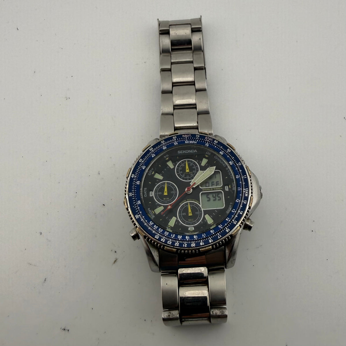 SEKONDA 3850 BKT World Timer Ana-Digi Chronograph Watch 46mm (Fully Tested and working)- £110.00