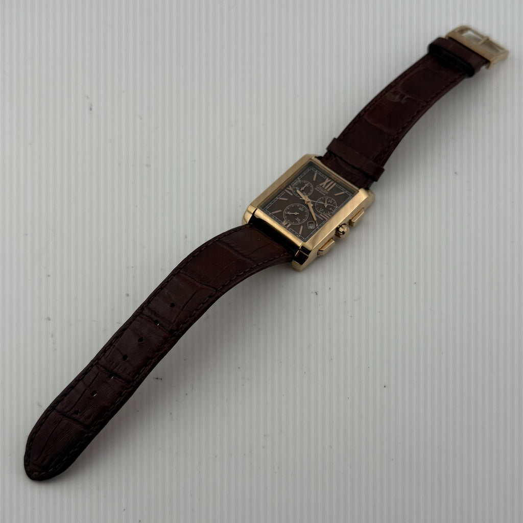 Citizen Eco-Drive H501-S077929 Gold Tone Rectangular Chronograph Brown Dial 33mm – Boxed- £120.00
