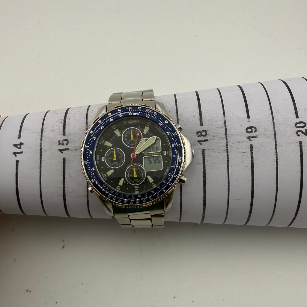 SEKONDA 3850 BKT World Timer Ana-Digi Chronograph Watch 46mm (Fully Tested and working)- £110.00