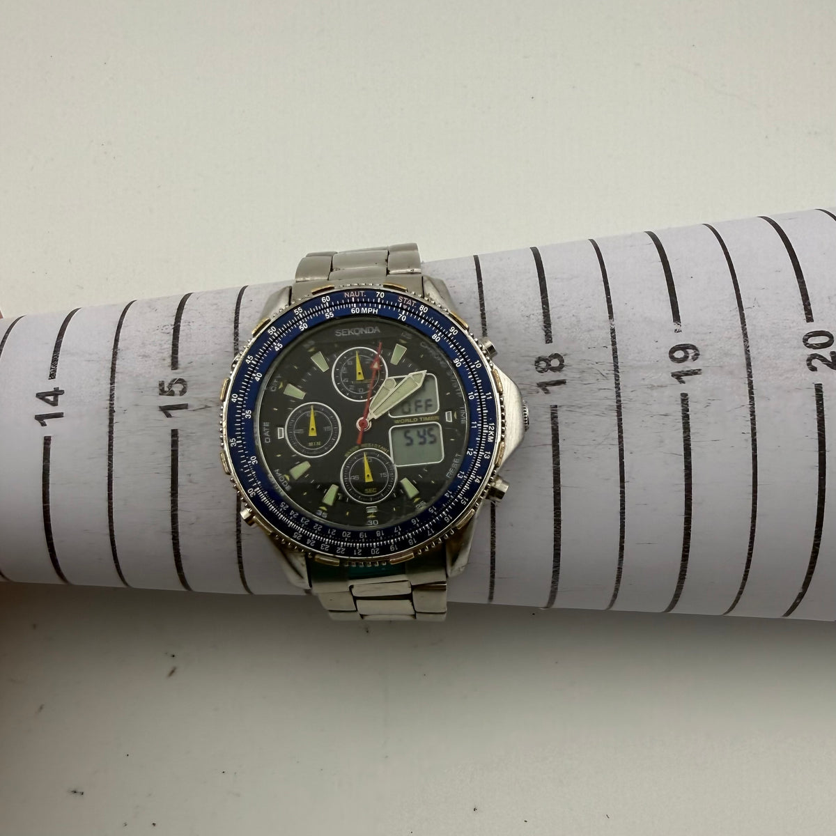 SEKONDA 3850 BKT World Timer Ana-Digi Chronograph Watch 46mm (Fully Tested and working)- £110.00
