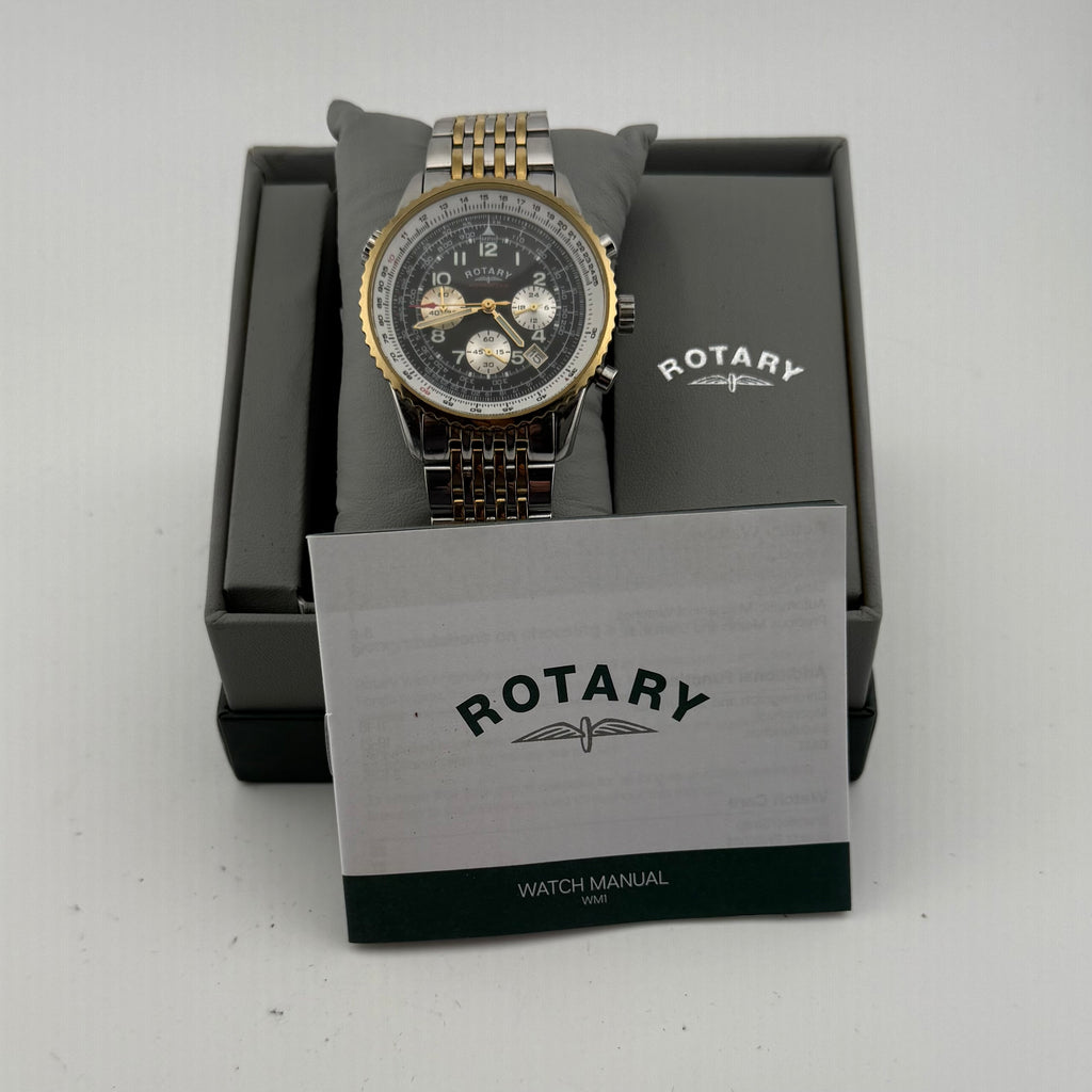 Rotary Aquaspeed Gents Two Tone Chronograph Black Dial Fully Tested and Working- £55.00