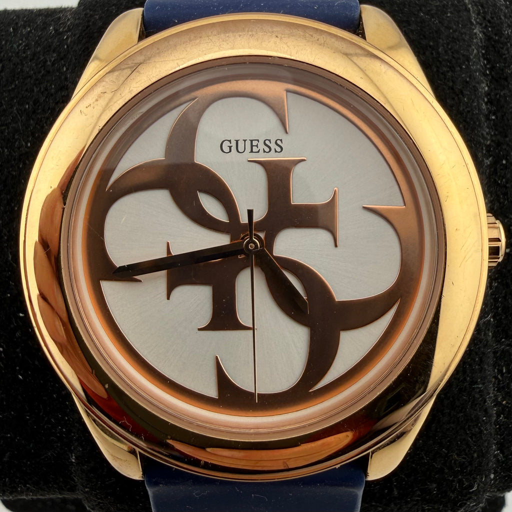 Guess G-Twist W0911L6 Ladies Rose Gold Tone Logo Watch Blue Silicone Strap- £45.00