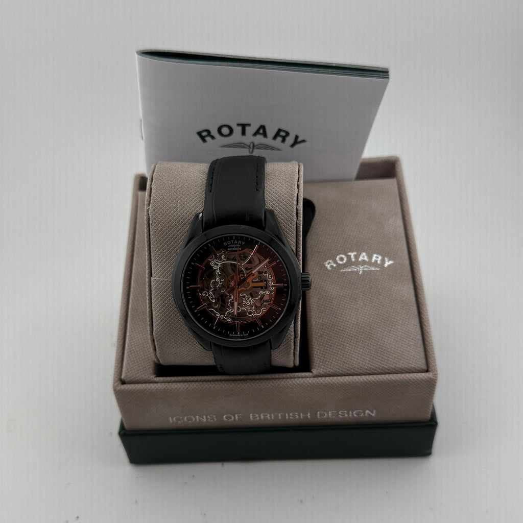 Rotary GS03630/04 Automatic Skeleton Watch Black Rose Gold – Fully Serviced Boxed- £150.00