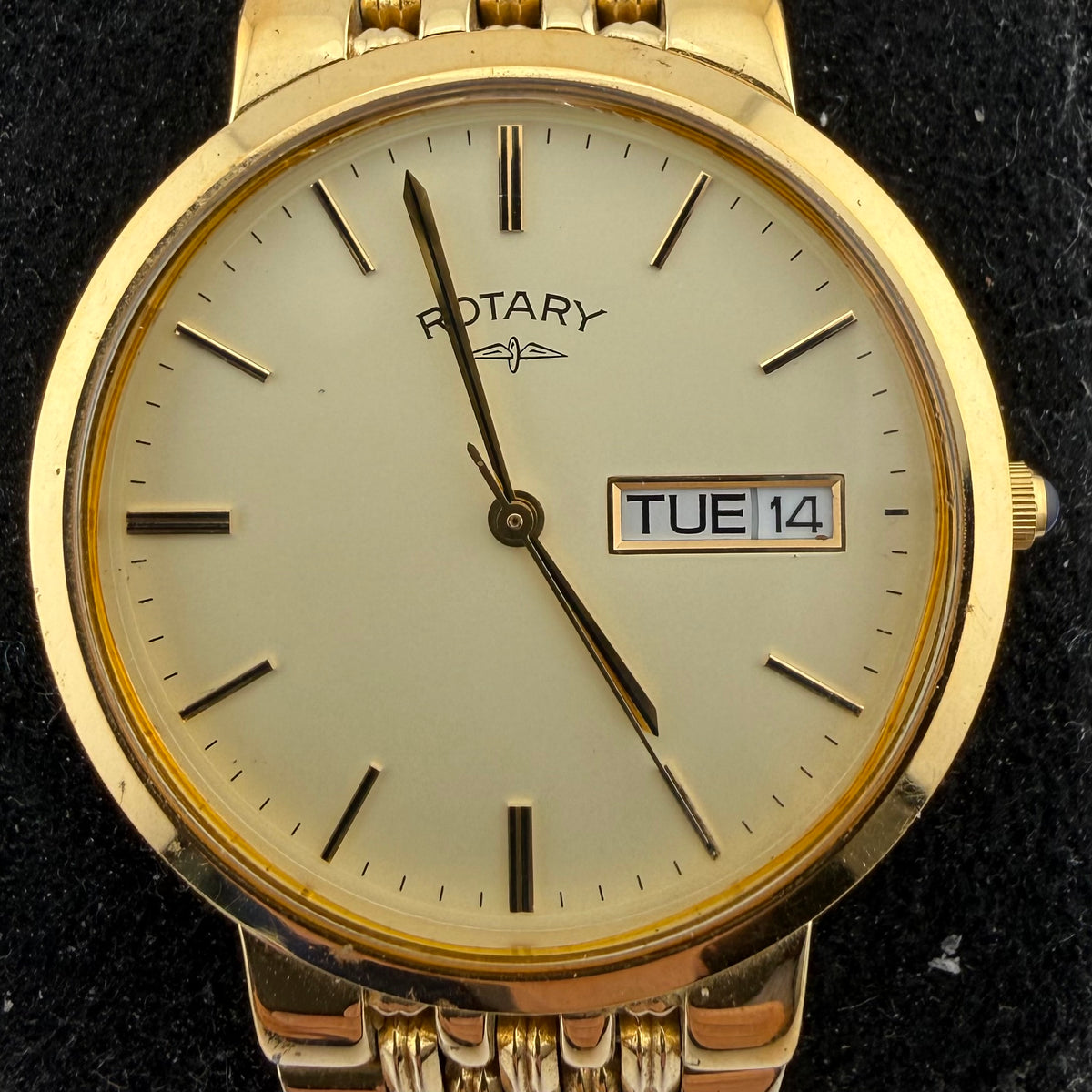 Rotary Gents Gold Plated Day Date Quartz Bracelet Watch G692 Fully Tested and Working- £35.00