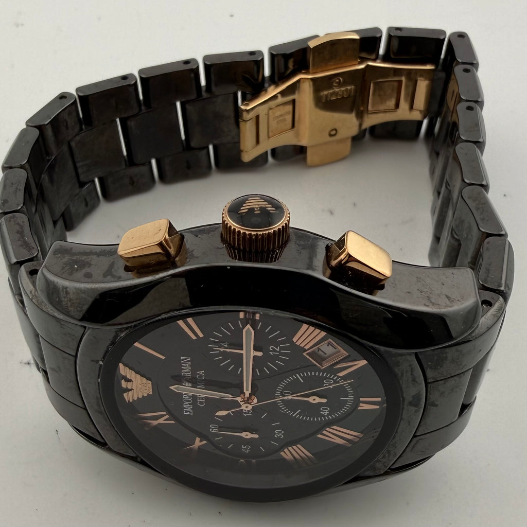 Emporio Armani AR1410 Ceramica Black Rose Gold Chronograph Watch Fully Tested and Working- £80.00