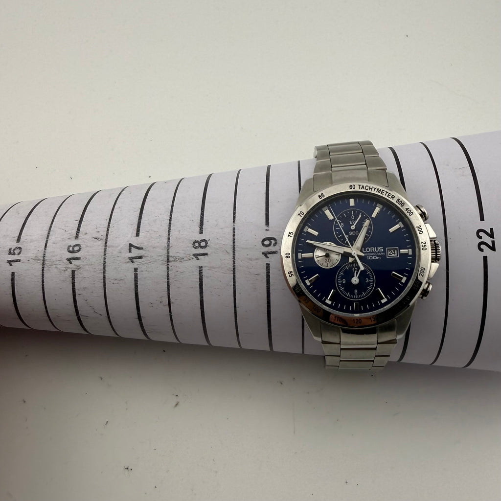 Lorus Gents Blue Dial Quartz Chronograph 100M Tachymeter Bracelet Watch Fully Tested and Working- £45.00