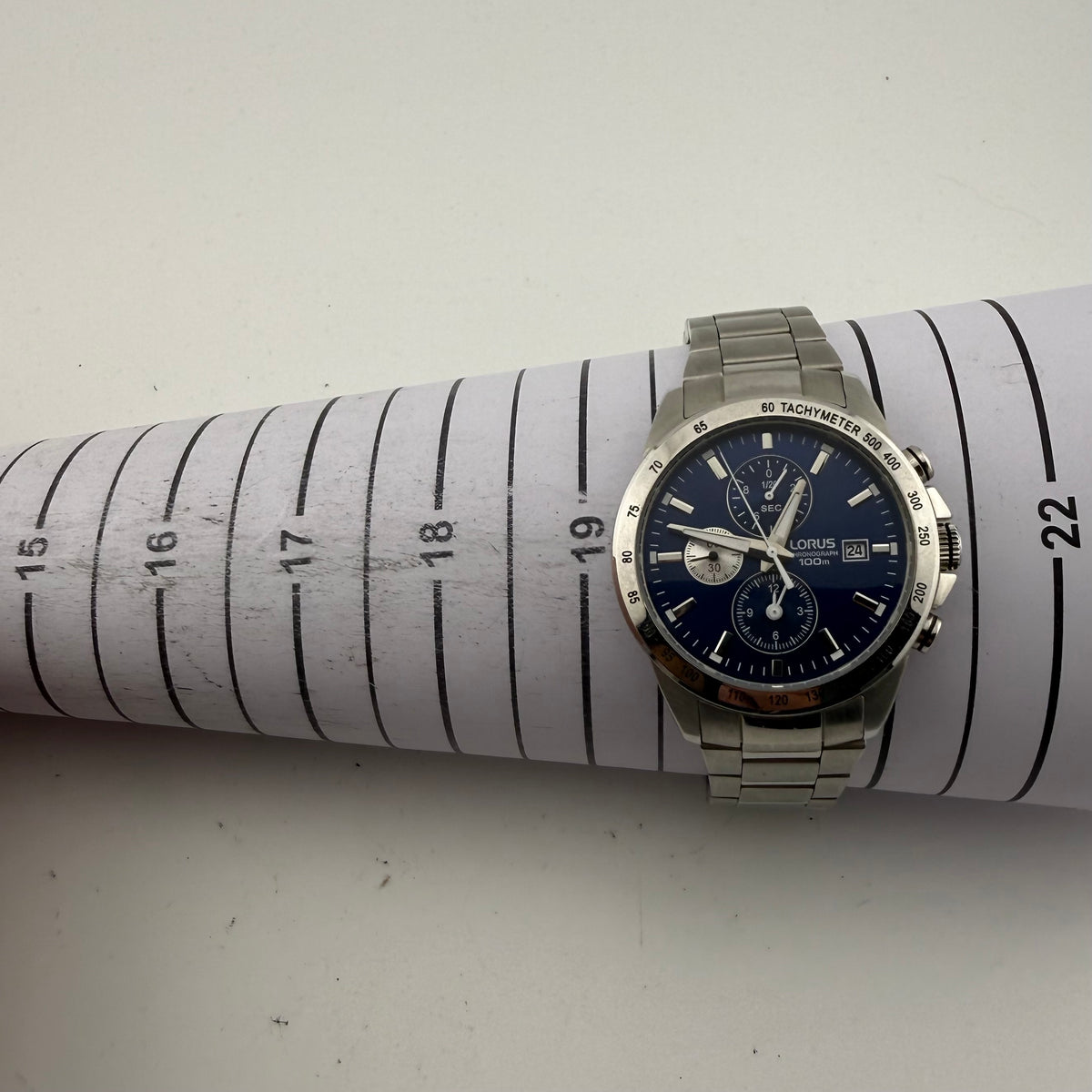 Lorus Gents Blue Dial Quartz Chronograph 100M Tachymeter Bracelet Watch Fully Tested and Working- £45.00