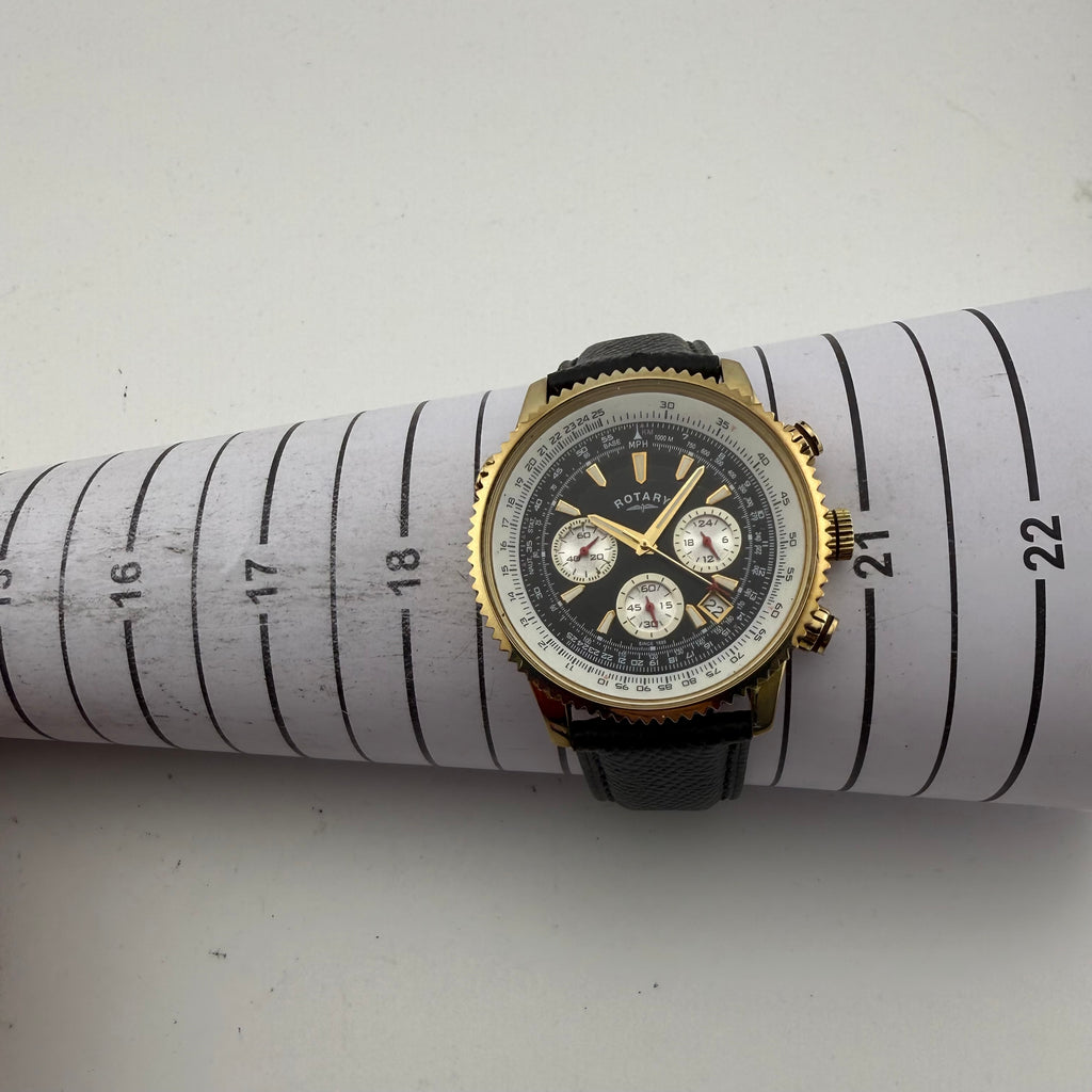 Rotary GS03008/04 Chronospeed Pilot Chronograph Gold Tone Black Dial 46mm- £75.00