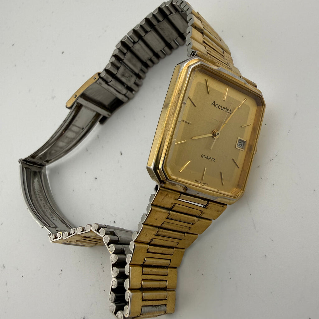 Vintage Accurist Gents Gold Tone Quartz Date Bracelet Watch Fully Tested and Working- £20.00