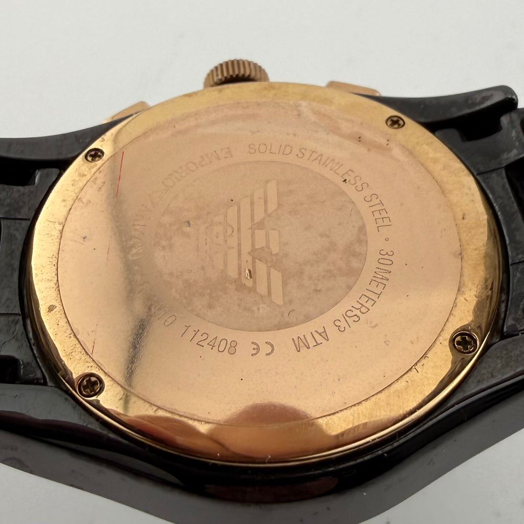 Emporio Armani AR1410 Ceramica Black Rose Gold Chronograph Watch Fully Tested and Working- £80.00