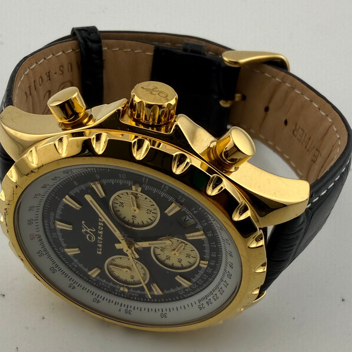 Klaus Kobec WB135517 Gold Tone Quartz Chronograph Black Dial 50mm Watch (Fully Tested and working)- £55.00