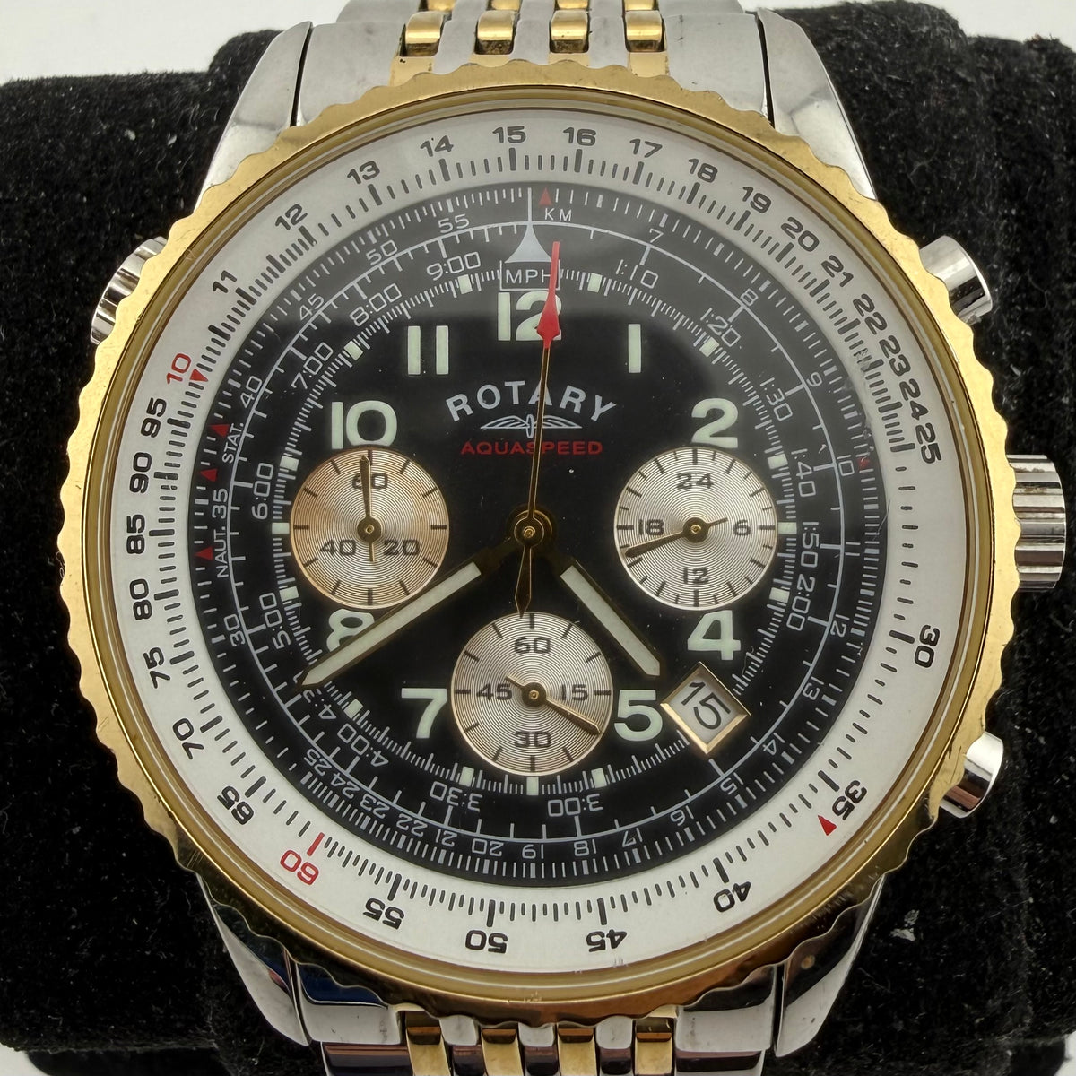 Rotary Aquaspeed Gents Two Tone Chronograph Black Dial Fully Tested and Working- £55.00