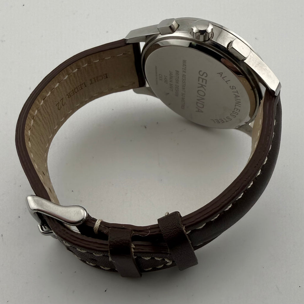 Sekonda 1490 CKX Men’s Chronograph Black Dial Brown Leather Watch 46mm (Fully Tested and working)- £35.00