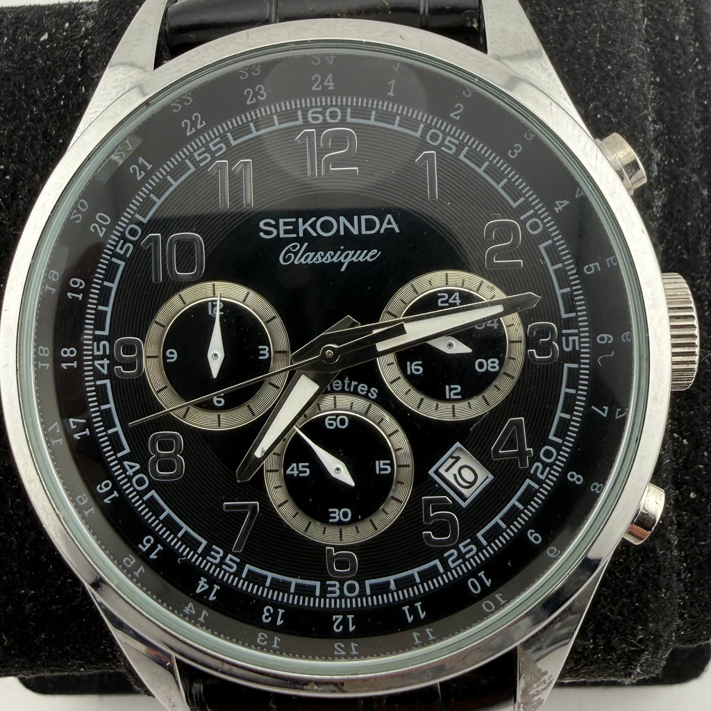 Sekonda Classique 1479 Gents Chronograph Black Dial Leather Watch Fully Tested and Working- £40.00