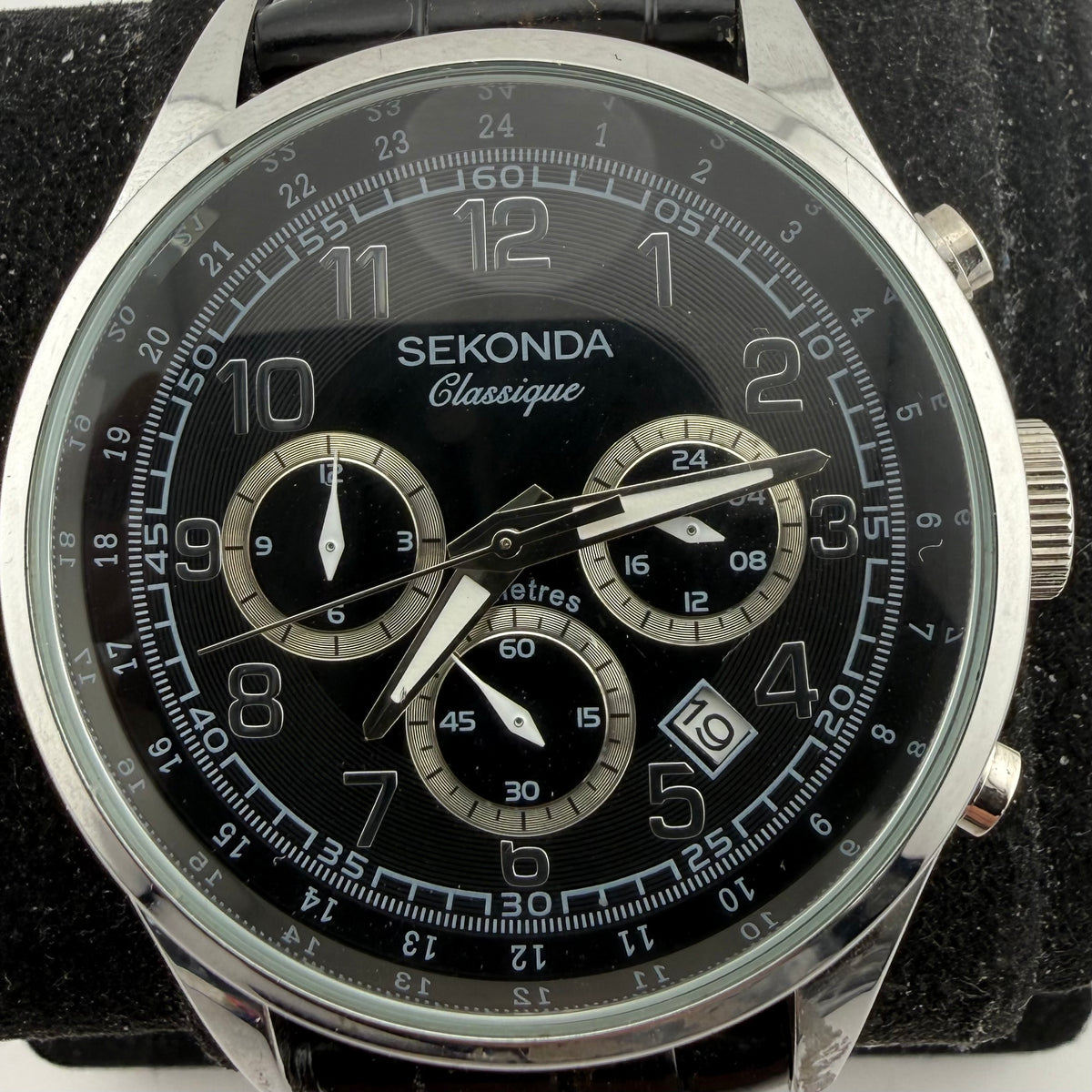 Sekonda Classique 1479 Gents Chronograph Black Dial Leather Watch Fully Tested and Working- £40.00