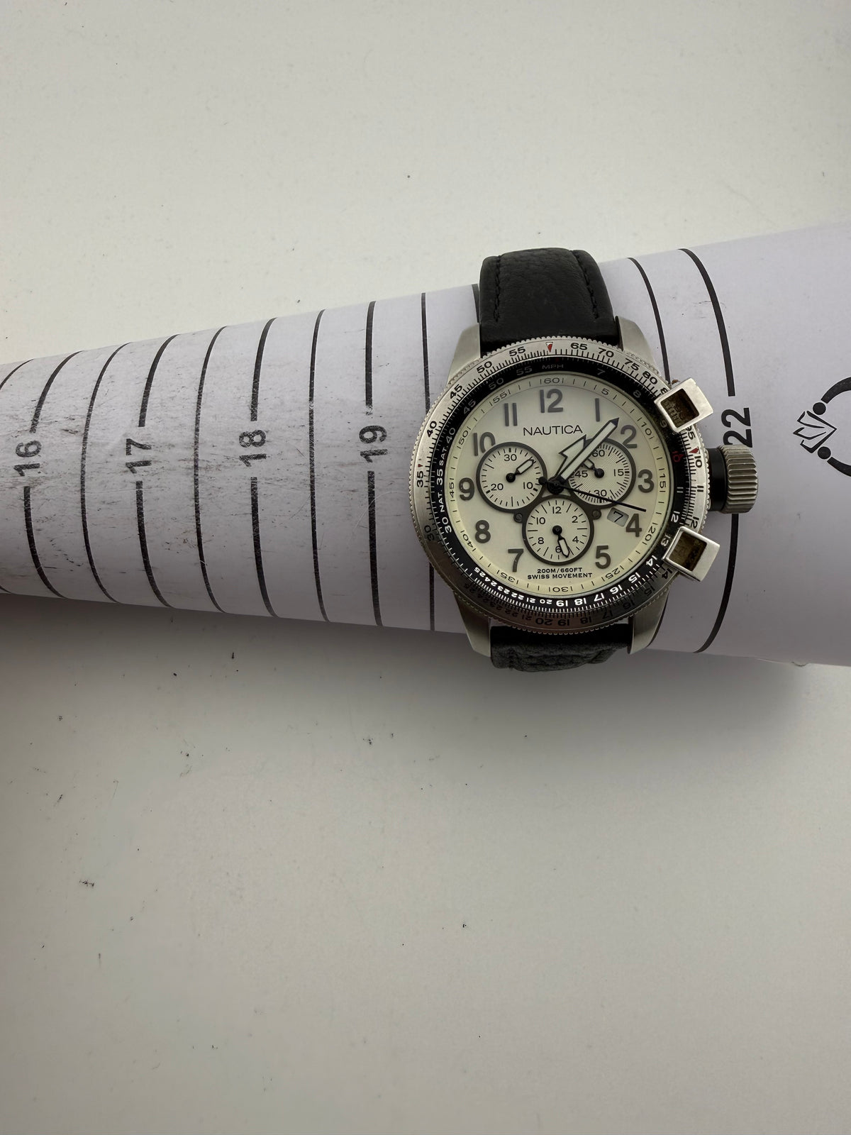 Nautica Swiss Movement 200M Chronograph White Dial Pilot Style Men’s Watch 54mm- £80.00