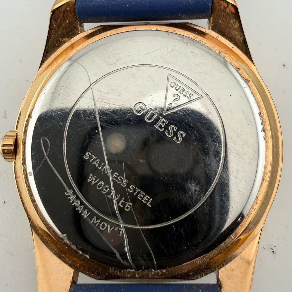 Guess G-Twist W0911L6 Ladies Rose Gold Tone Logo Watch Blue Silicone Strap- £45.00