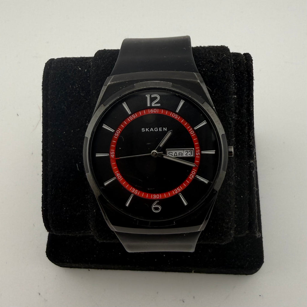 Skagen Melbye SKW6506 Gents Black Red Day Date Quartz Watch Fully Tested and Working- £35.00