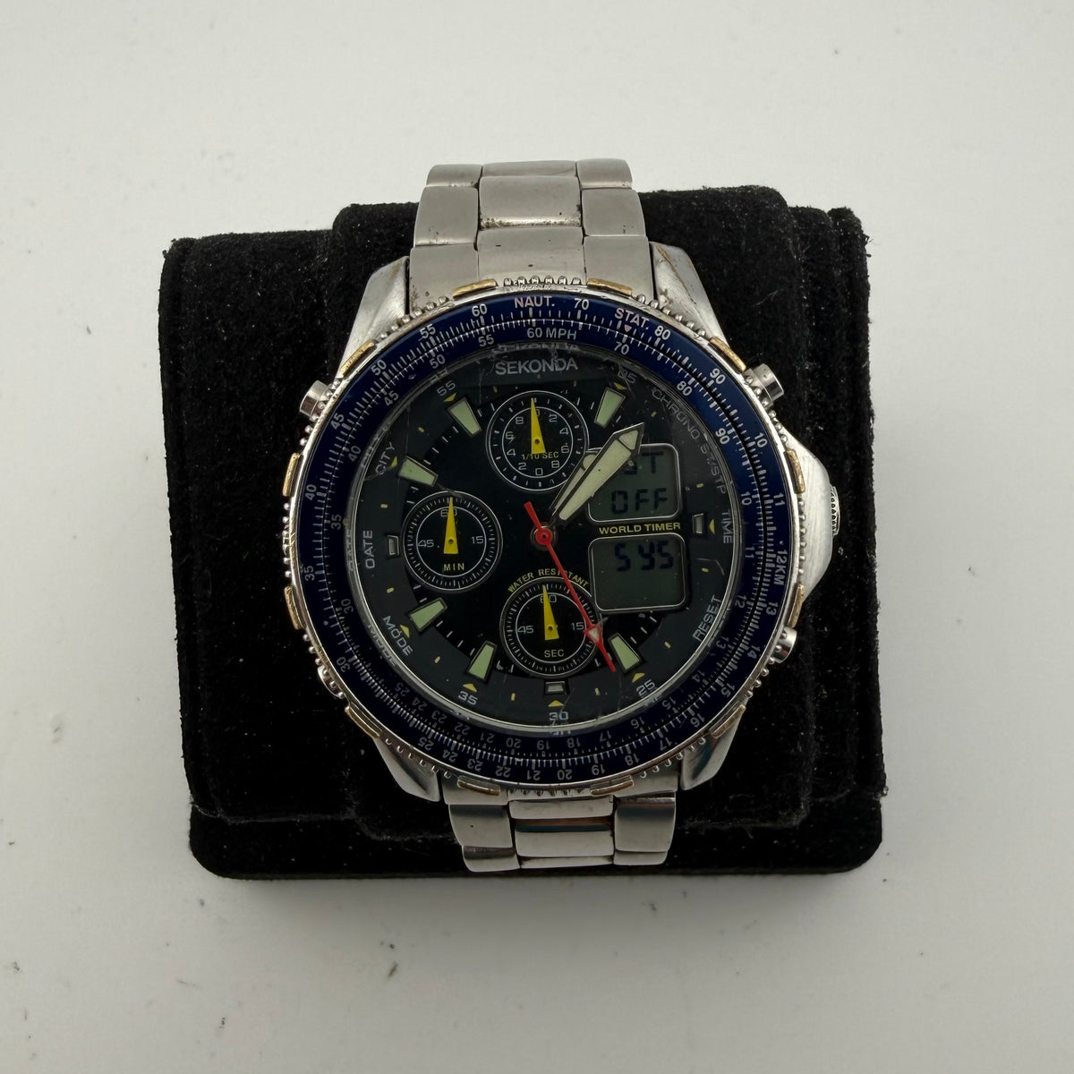SEKONDA 3850 BKT World Timer Ana-Digi Chronograph Watch 46mm (Fully Tested and working)- £110.00