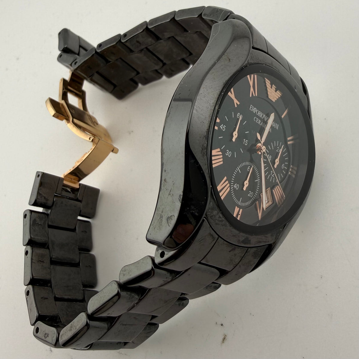 Emporio Armani AR1410 Ceramica Black Rose Gold Chronograph Watch Fully Tested and Working- £80.00