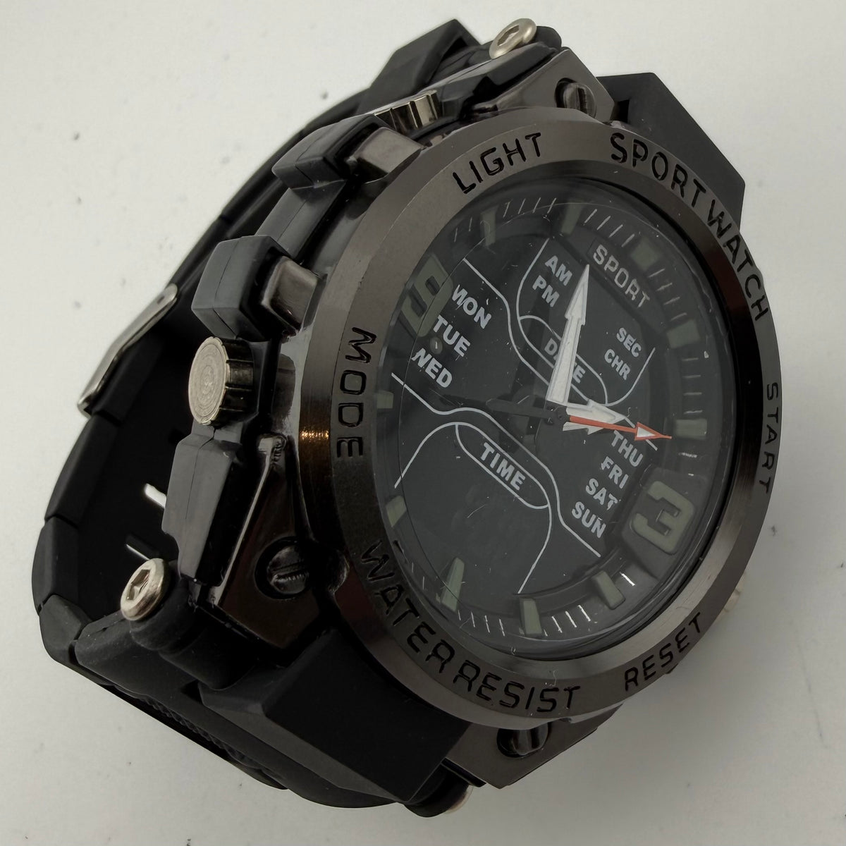 Sport Gents Large 54mm Ana-Digi Sport Watch Black Silicone Day Date Alarm Working