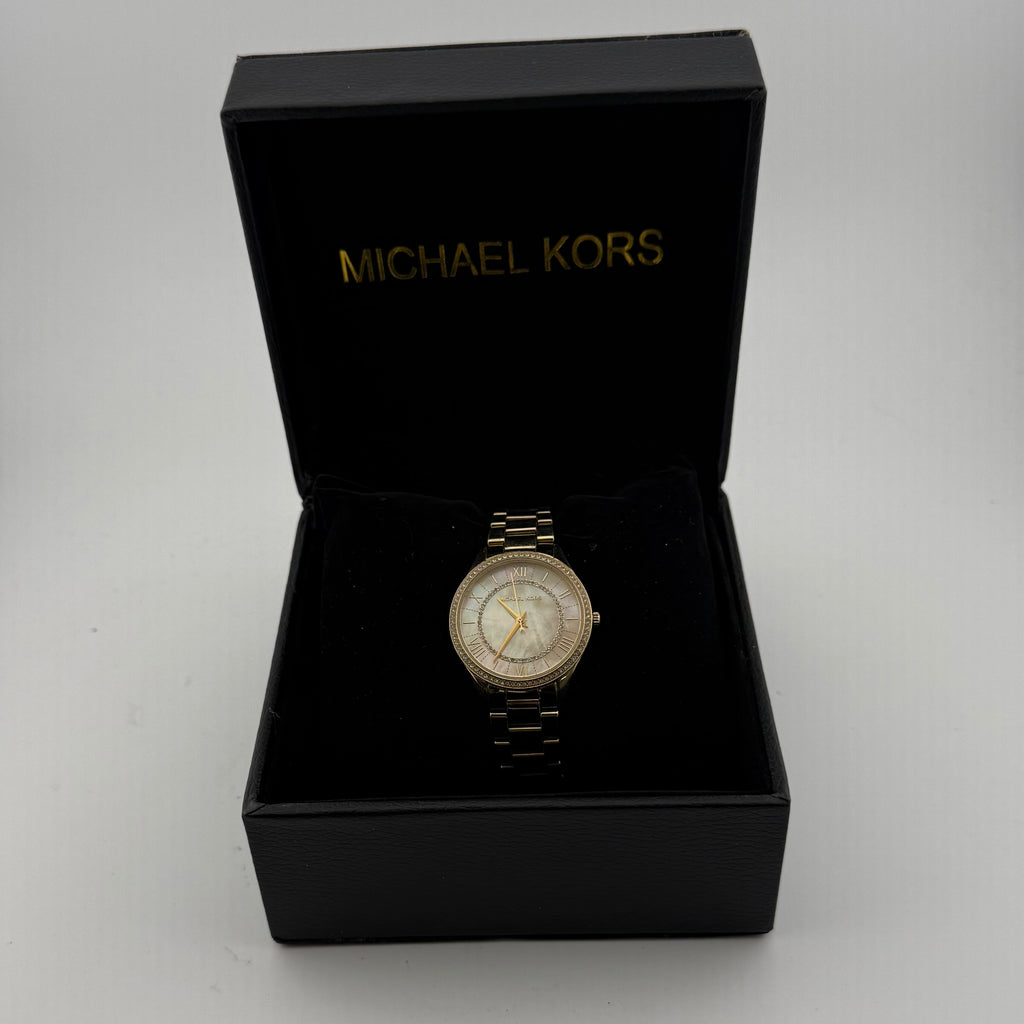 Michael Kors MK4463 Ladies Gold Tone Mother of Pearl Crystal Watch 35mm Boxed (Fully Tested and working)- £45.00