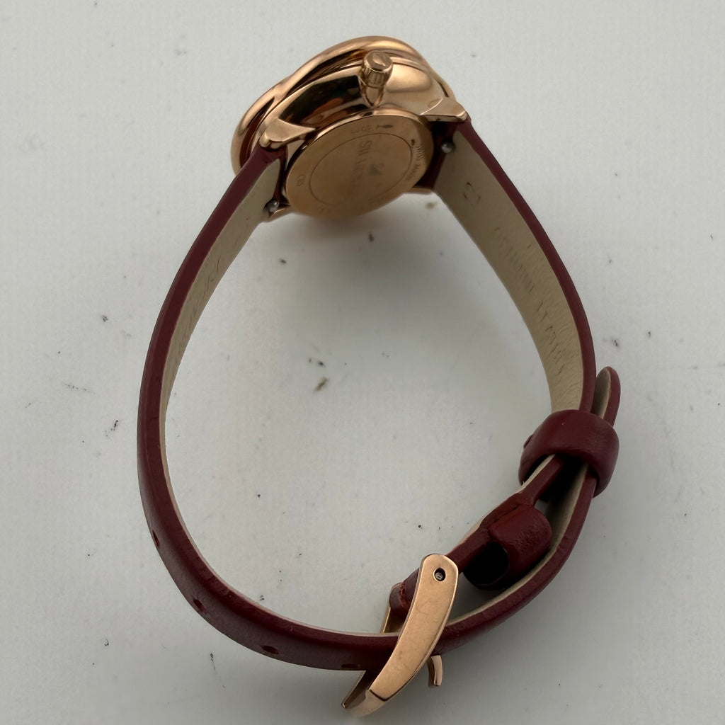 Swarovski Ladies Swiss Made Crystal Rose Gold Red Leather Watch Fully Tested and Working- £130.00