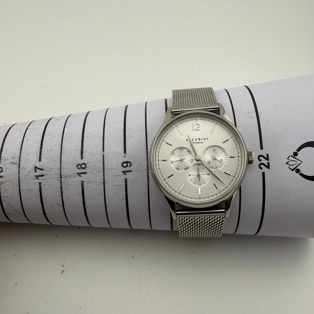 Accurist 7284 Mens Multifunction Silver Dial Mesh Bracelet Watch Fully Tested and Working- £40.00