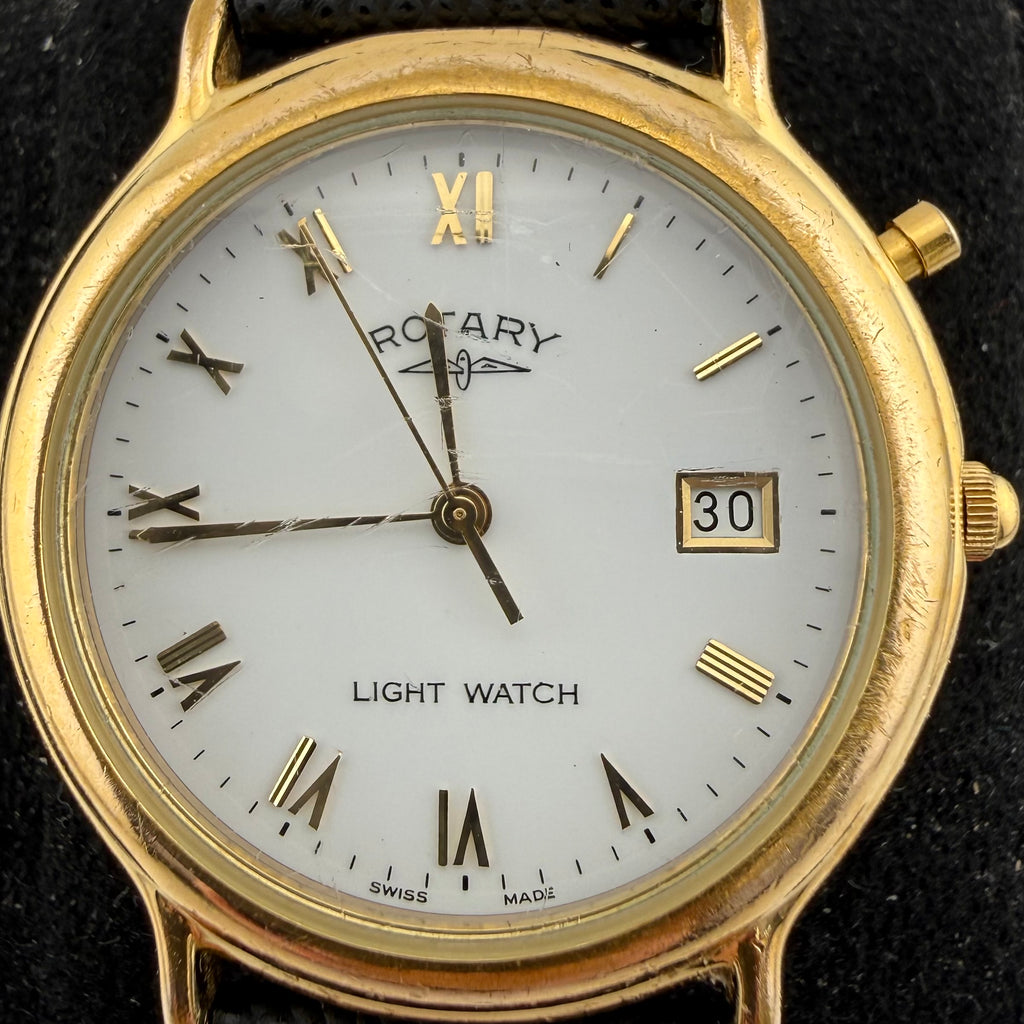 Rotary Swiss Light Watch Vintage Gold Tone Mens Quartz Date (Fully Tested and working)- £50.00