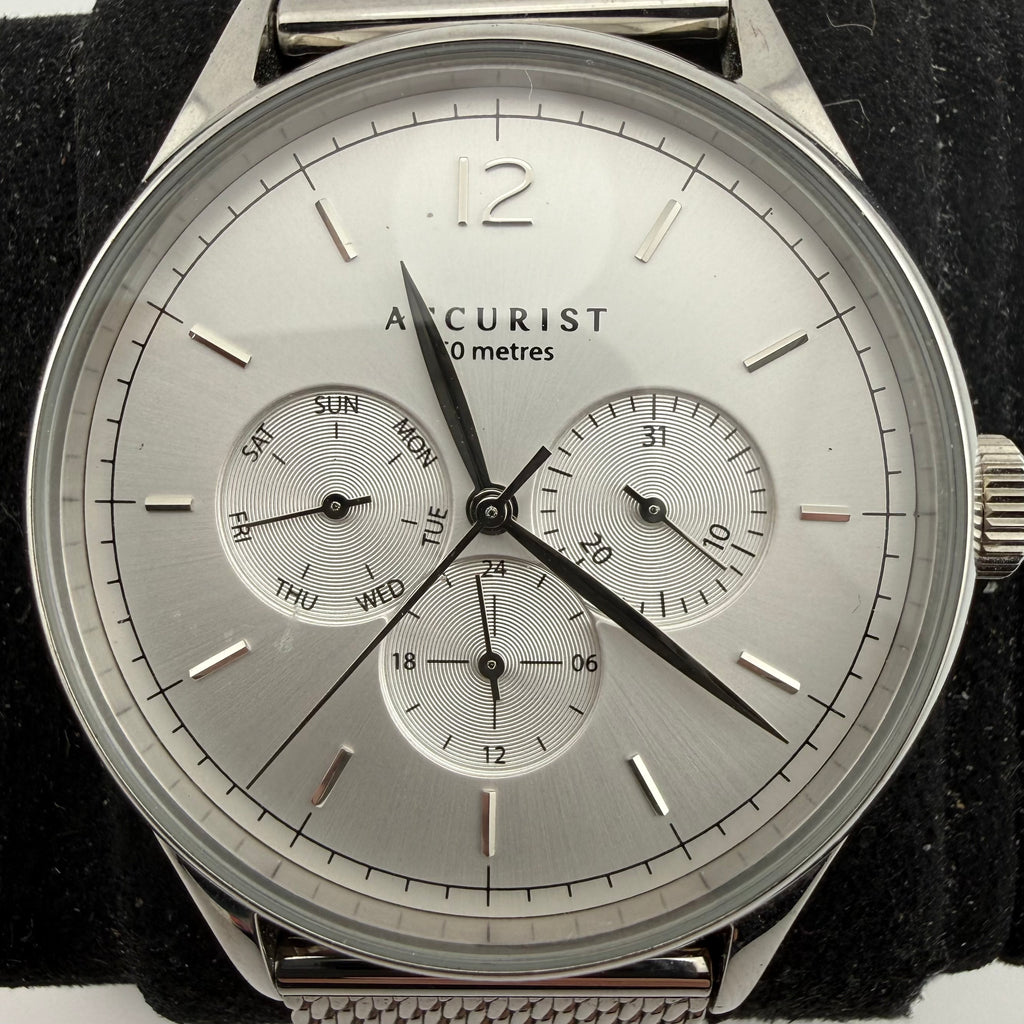 Accurist 7284 Mens Multifunction Silver Dial Mesh Bracelet Watch Fully Tested and Working- £40.00