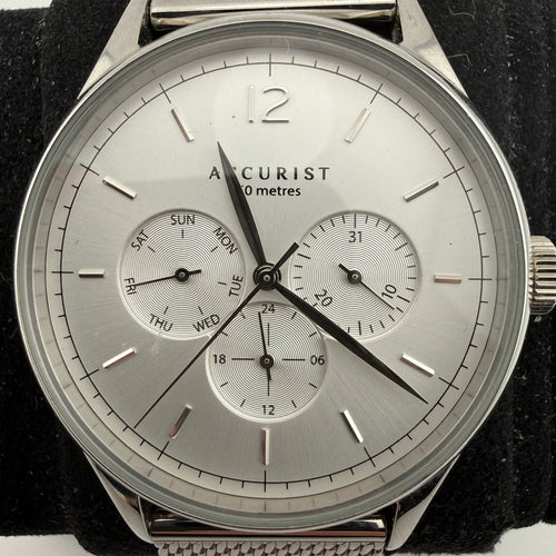 Accurist 7284 Mens Multifunction Silver Dial Mesh Bracelet Watch Fully Tested and Working- £40.00