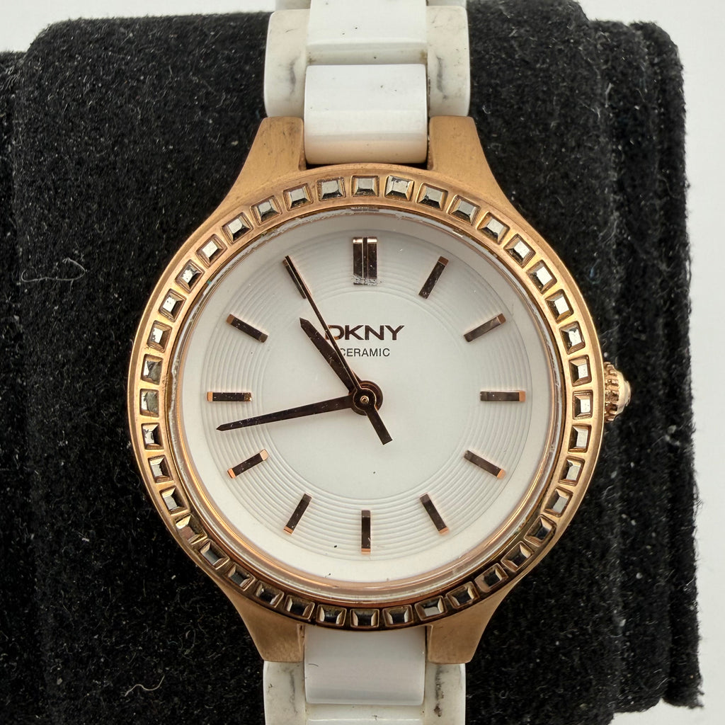 DKNY NY2251 Chambers Ladies White Ceramic Rose Gold Watch Fully Tested and Working- £25.00