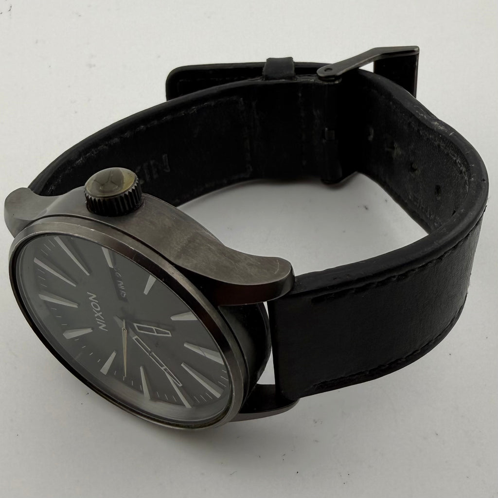 Nixon The Sentry Leather All Black Day Date Quartz Men’s Watch 45mm- £40.00