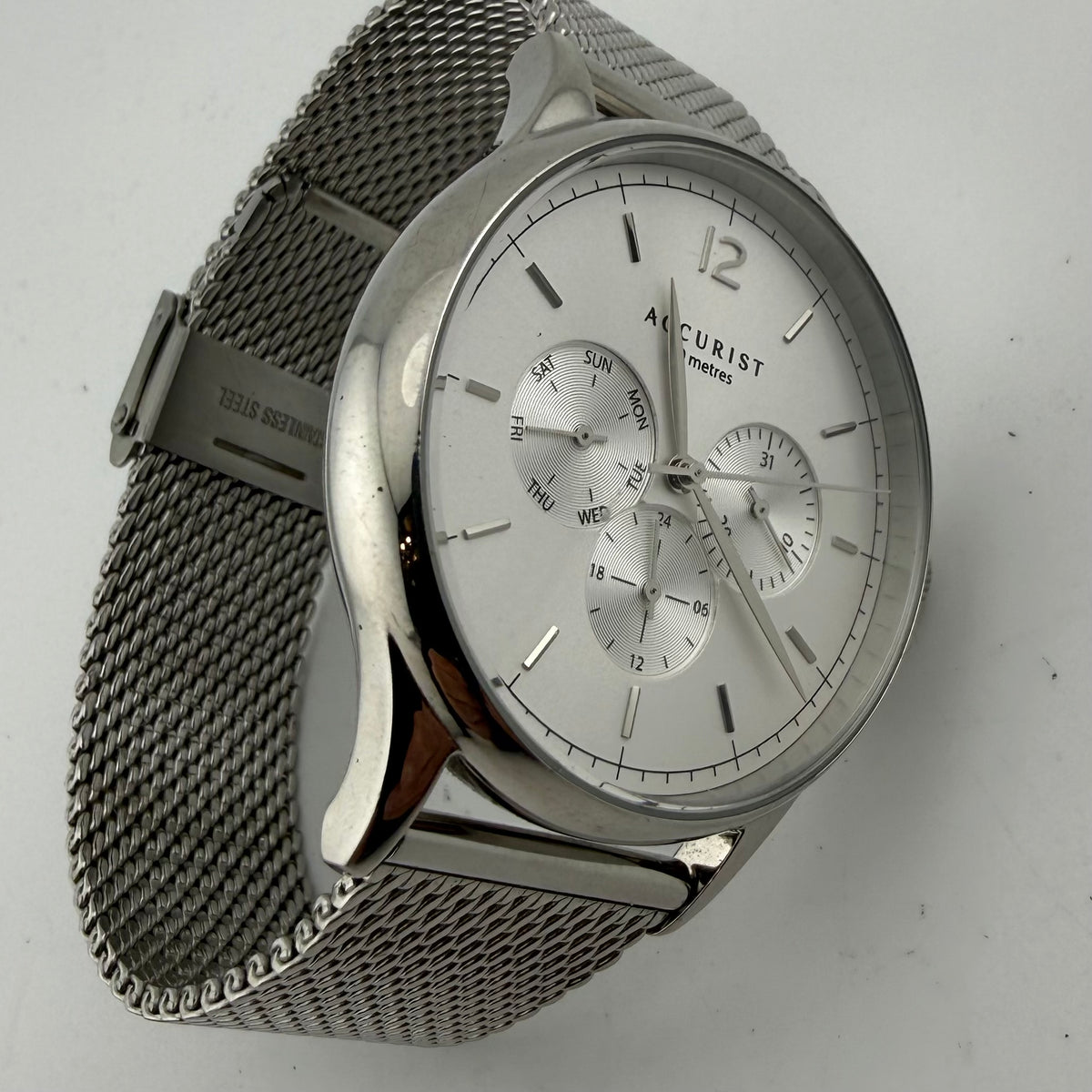 Accurist 7284 Mens Multifunction Silver Dial Mesh Bracelet Watch Fully Tested and Working- £40.00