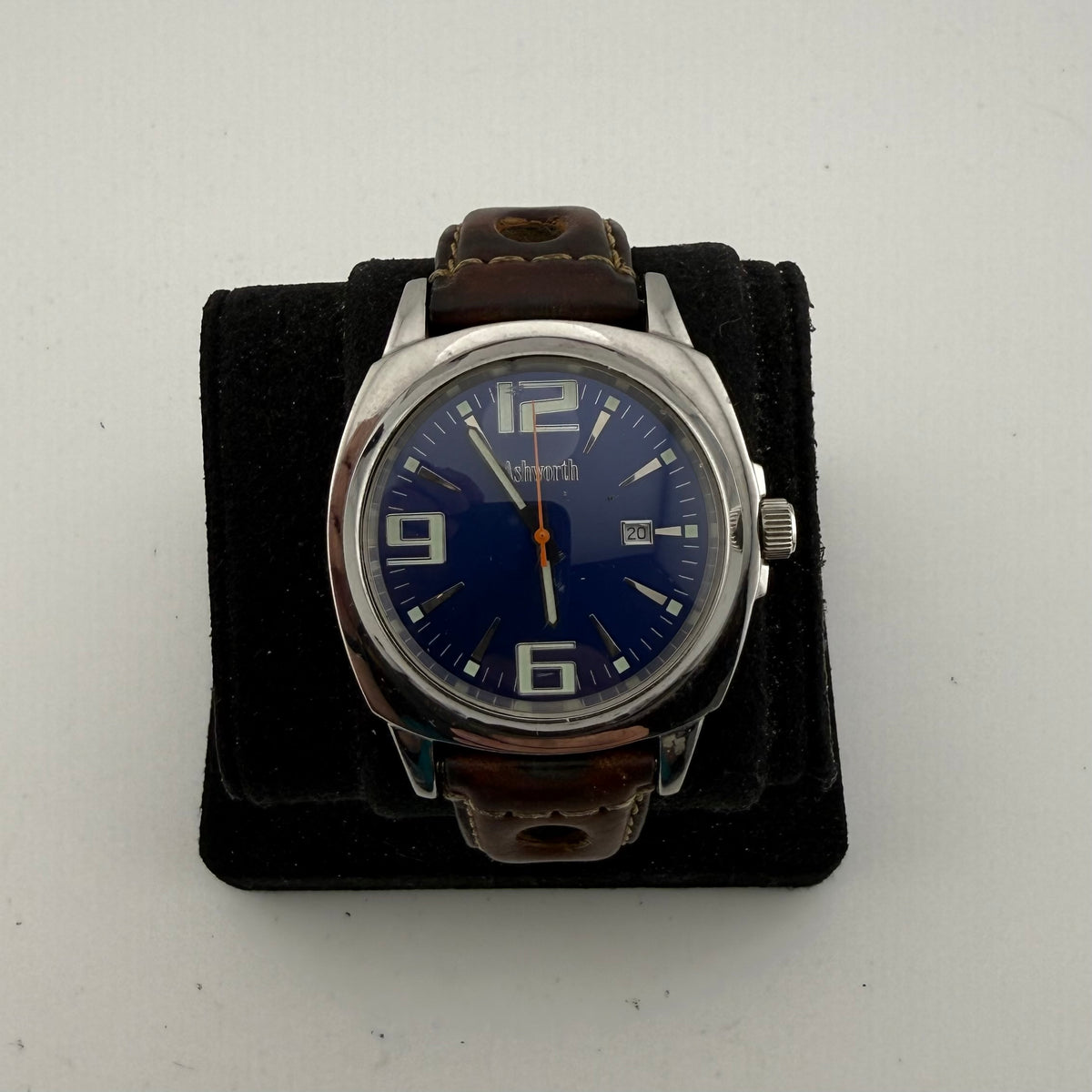 Ashworth Retro Style Blue Dial Quartz Watch 47mm Leather Strap (Fully Tested and working)- £30.00